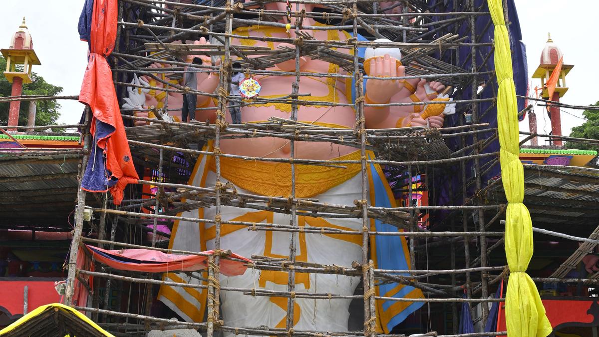 Monumental 70ft clay Ganesh idol in Khairatabad readied for